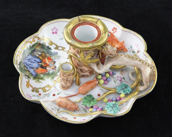 A rare Meissen octofoil shaped chamberstick, c.1770, 15cm diam